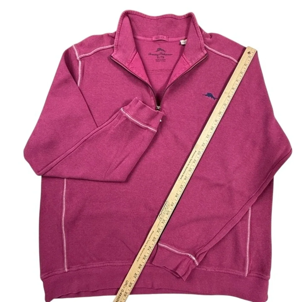 Tommy Bahama Relax Magenta Pink Quarter Zip Cotton Pullover Sweatshirt Mens XL